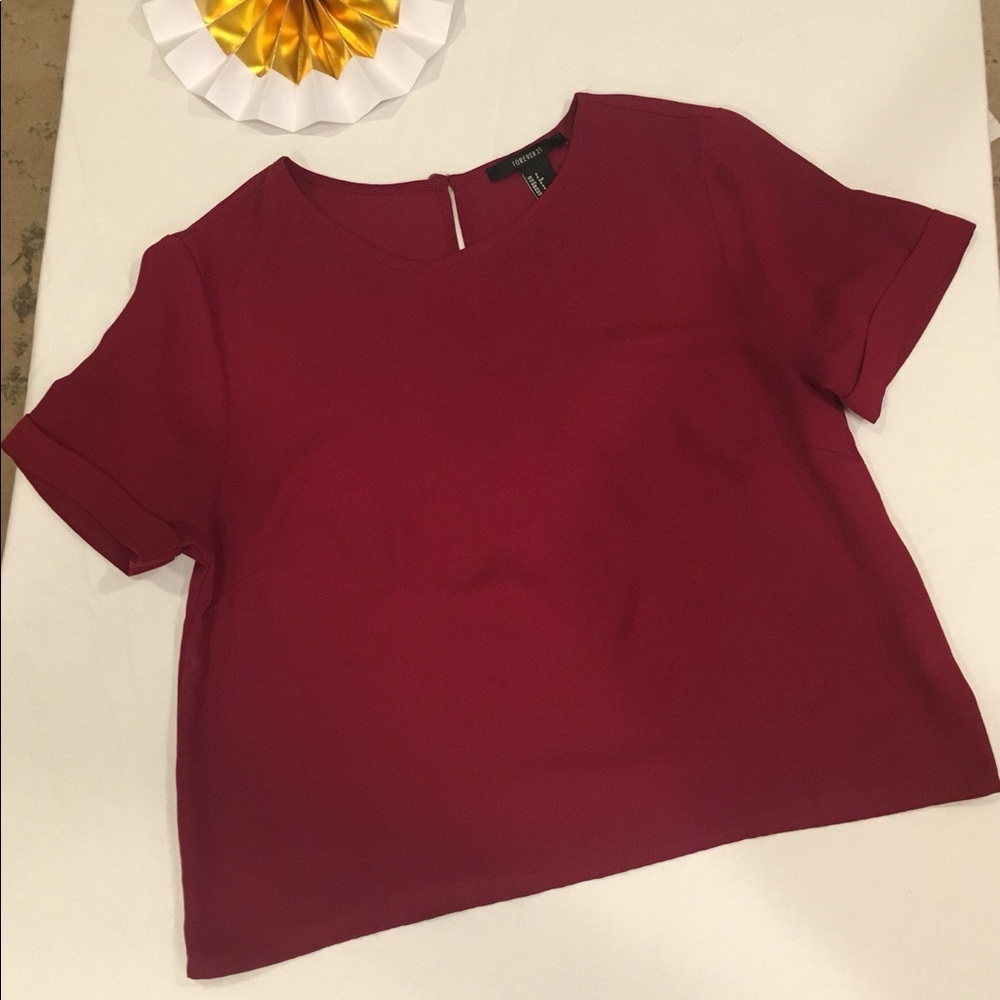 Cuffed-sleeve chiffon top, F21, S